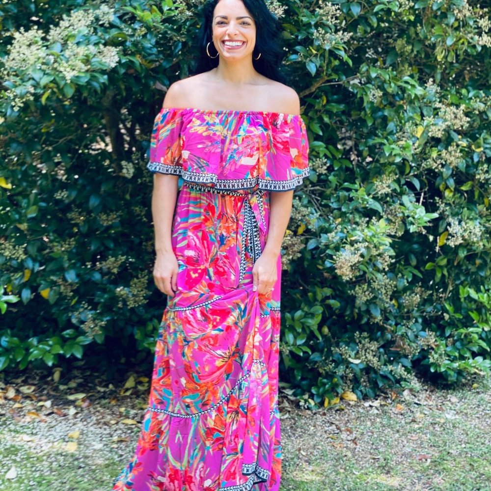 Floral Printed Maxi Dress Off-Shoulder